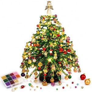 wosdy DIY Mini Beaded Christmas Tree with Lights, 3D Bead Art Kits,