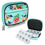 Serfeymi Weekly Travel Pill Organizer Pill Case for Purse with Removable 7 Day Pill Box, Fashionable Travel Medicine Organizer Pill Container for Medicine, Vitamin, Supplement - Green 01 + Pill Box