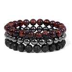 Young & Forever Reiki Crystal Beads Bracelets Original Lava Rock Red Tiger Eye and Hematite Set of 3 Bracelet Set