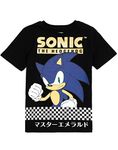 SONIC THE HEDGEHOG Kids T-Shirt in Black | Racing Checkered Flag Retro Gaming Graphic Tee | Gold Foil Logo Top for Boys & Teen Gamers | Classic Game Movie Merchandise Gift for Him