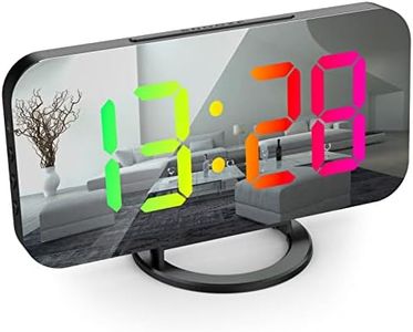 Mirrored Alarm Clocks 6.5", 7 Color RGB Digital Alarm Clock, Loud Bedrooms Desk Clock | Dual USB Charger Ports | Snooze | Night Mode, for Heavy Sleeper, Girl, Kids, Black