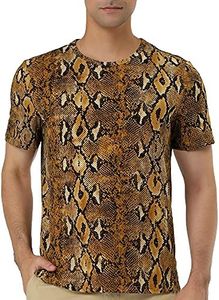 uxcell Men's Leopard Prints Shirts Round Neck Cheetah Pattern Short Sleeve T Shirt Brown Black 46