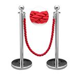 Supernic Queue Rope Barrier Set Posts Stands Divider Stainless Steel Crowd Control Stanchion 1.5M Twisted Rope (Red)