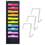 Heavy Duty Storage Pocket Chart for classroom and Office, 10 Pockets, 3 Over Door Hangers Included, Hanging Wall File Organizer for File Folders, School Mailbox, Home/Office Papers & More (Black)