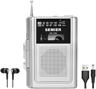 SEMIER Portable Cassette Player Recorder AM FM Radio Stereo -Compact Personal Walkman Cassette Tape Player/Recorder with Built in Speaker and Earphones -Silver