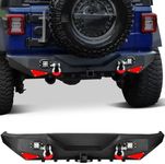 YITAMOTOR Rear Bumper Compatible with 2018-2025 Jeep Wrangler JL (Not Fit Models w/Rear Parking Sensor), Upgraded Textured Black Coating w/ 2" Hitch Receiver, D-Rings & Square LED Lights