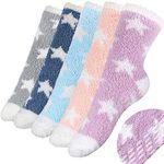 Fluffy Socks for Women Girls, 3 Pairs Fuzzy Winter Socks Cosy Socks Comfy Socks Ladies Non Slip Thermal Slipper Socks Soft Warm Bed Socks with Star Pattern (Random Color)