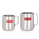 HAZEL Stainless Steel Tea Coffee Milk Frothing Pitcher Serving Pot with Handle Spill Proof Pouring, 600 ML & 800 ML (Set of 2)