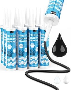 PAULINN 12 Packs Black Silicone Sealant 100% Waterproof Silicone Caulk