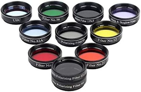 Gosky Telescope 1.25inch 10 Filters Set-5 Plantary Color Filter, Crystal Moon Filter, Variable Polarizing Filter, UHC Filter，Moon 13% Filter for 1.25inch Telescope Eyepieces