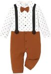 PATPAT Baby Boy's Clothes Romper Suits Gentleman Cotton Jumpsuit Formal with Bow Tie for Wedding Outfits Infant Baby First Christmas Clothes toddler boy halloween costumes Dress Brown 0-3 Months