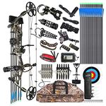 surwolf Compound Bow Kit, Hunting & Targeting, Limb Made in USA, Draw Weight 0-70 lbs Adjustable, Draw Length 9”-31",up to IBO 325FPS Speed, Package with Archery Hunting Accessories (camo)