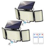 Outdoor Solar Lights, 212 LED Solar Motion Sensor Security Lights 270° Wide Lighting Angle 3 Modes Solar Powered Wall Light IP65 Waterproof Flood Lights with Remote for Garden Front Door Yard (2 Pack)