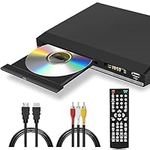 HD DVD Player for TV, Multi Region DVD Player for Smart TV, HDMI/RCA Output Cable Included, 1080P, Breakpoint Memory, Built-in PAL/NTSC, CD Players for Home (Not Support Blu-ray Discs)