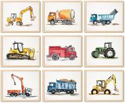 97 Decor Construction Room Decor for Boys - Construction Bedroom Decor, Dump Truck Wall Art Prints, Tractor Nursery Pictures, Transportation Vehicle Decoration for Kids Toddler Playroom (UNFRAMED)