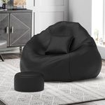 Pi Bean Bags with Beans Filled XXXXL Bean Bag Pi Originals - Sofa Bean Bag with Cushion and Footrest - Official : PuffHaven Range - Comfort Level : Basic - (Matching Cushion Round : Black)