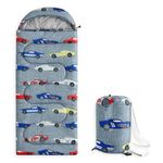 Wake In Cloud - Kids Sleeping Bag for Toddlers, Camping in Warm Cold Weather, Backpacking Lightweight Compact Outdoor Liner, for Boys, Sports Race Cars Supercars on Gray Grey