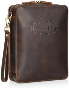 Polare Full Grain Leather Embossed Holy Bible Cover Church Bag 10.25x7.75x2.25 inch Bible Carrying Book Case Protective Organizer Holder, Christian Religious Gifts for Men Women