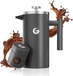 Coffee Gator Cafetiere - 1 Litre French Press Coffee Maker - Large Capacity, Double-Wall Insulated Stainless Steel Brewer - Hotter for Longer – Grey