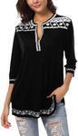 Urban CoCo Women's 3/4 Sleeve Blouse Boho Shirts Embroidered Peasant Top (M, Black)