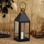 Amazon Brand – Umi Decorous Metal White Candle Lantern Handcrafted - Elegant Outdoor Lighting (White) (Large) (18x18x61 CM) (Blak, Metal)