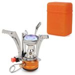 BISONBERG Camping Stove Burner | Portable Gas Stove | Butane Gas Burner For Outdoor Camping, Hiking, Picnic, Mini gas stove, Stainless Steel body | Folding Furnace, Camping Equipment With Pouch A27