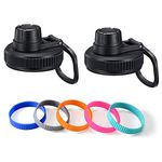 Vmini Spout Lid, Compatible with Hydro Flask Wide Mouth Sports Water Bottle, 5 Rubber Rings, Big Handle, Easy to Carry, Compatible with Most Wide Mouth Bottle - Black - 2 Pack