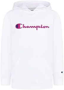 Champion Kids Clothes Sweatshirts Girls Youth Heritage Fleece Pull On Hoody Sweatshirt with Hood, White Script, Medium