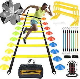 YGORTECH Speed Agility Training Set, Football Training Equipment, Agility Ladder, Resistance Parachute, 20 Disc Cones, Leg Resistance Bands, 4 Adjustable Hurdles, Jumping Rope & Carry Bag