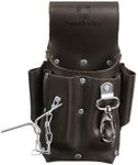 Southwire POUCH4 Leather Tool Pouch; 5 Pocket Pouch with Electrical Tape Chain; Fade Resistant; Durable Compartments; Washer Rivets; Includes Metal Tool Clip; Dark Brown