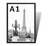 Stunning Large A1 Photo Poster Certificate Frame (59.4 x 84.1 cm) with Backboard and Styrene Included for Portrait and Landscape Display Wall Hanging -Black