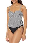 PANACHE Swim Women's Anya Stripe Bra-Sized Bandeau Tankini Top with Detachable Straps, Black/White, 36FF