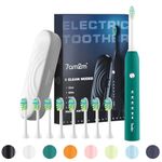 7AM2M Sonic Electric Toothbrush for Adults and Kids, with 6 Brush Heads, 5 Modes with 2 Minutes Build in Smart Timer, Roman Column Handle Design (Peacock Green, with Travel Case)