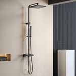 YOOZENA Shower Mixer Set,Thermostatic Shower Mixer,Square Rainfall,Adjustable-Height Shower Set for Bathroom,Thermostatic Shower System,Black