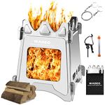 WADEO Mini Wood Stove Camping, Portable Folding Stainless Steel BBQ Solidified Alcohol Stove with Windscreen and Storage Bag for Outdoor Hiking Picnic Cooking