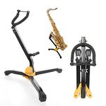 Gonioa Folding Saxophone Stand, Alto/Tenor Sax Stand, Adjustable Metal Triangle Base Design Saxophone Holder Rack Portable Musical Instrument