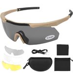 Xaegistac Tactical Eyewear 3 Interchangeable Lenses Outdoor Unisex Shooting Glasses (Brown Frame)