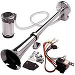 FARBIN 12V 150db Air Horn kit, Super Loud 18 Inches Chrome Zinc Single Trumpet Truck Horn, Train Horn with Compressor for Any 12V Vehicles (Single air horn, 12V)