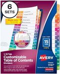 Avery 15 Tab Dividers for 3 Ring Binders, Customizable Table of Contents, Multicolor Tabs, 6 Sets (11197)