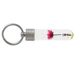 Key ring with name on rice grain - cylindrical shape with real flower