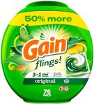 Gain flings Laundry Detergent Soap Pacs, HE Compatible, 76 Count, Long Lasting Scent, Original Scent