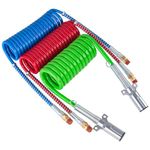 CheeMuii 15 Ft Coiled Air Brake Hoses & ABS Electrical Power Wire Assembly Kit 3 in 1 Semi Truck Air Lines Kit Coiled 7 Way Trailer Cord and Air Brake Hoses for Semi Trucks Trailers Tractors