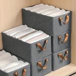 VERAT 5 Pcs Collapsible Fabric Storage Cubes Organizer with Handles Foldable Storage Baskets for Organizing Toys, Books, Shelves, Closet, Large Storage Box with Handles, Grey