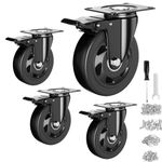 3 Inch Caster Wheels Heavy Duty with Brake, Casters Set of 4, Castors 1000 Lbs, Locking Industrial Swivel Top Plate Casters Wheels for Furniture and Workbench Cart(Two Hardware Kits Include)