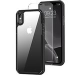 Amizee Compatible with iPhone X Case/iPhone Xs Case [Military Grade Protection] with Screen Protector Crystal Clear Back Slim Phone Case for iPhone X/iPhone Xs - Black