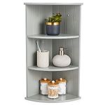 VonHaus Corner Shelf Unit - Grey 3 Tier Bathroom Shelving - Freestanding or Wall Mounted Display Shelves & Decor Stand - Tongue & Groove Modern Storage for Bathroom, Living Room, Kitchen, Hallway