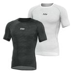 FDX Cool Mesh Base Layer Half Sleeve - Men’s Summer Cycling Mesh Top - Ultralight, Breathable, Anti-Odour Bicycle Skins Jersey - Under-Shirts for Running, Gym, Workout, (Pack of 2, Black+White, L)