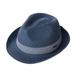 Comhats Mens Straw Trilby Hat Summer Fedora Hats Jazz Cap Cuban hat for Travel Beach Holiday Packabel Adjustable Navy Blue Large