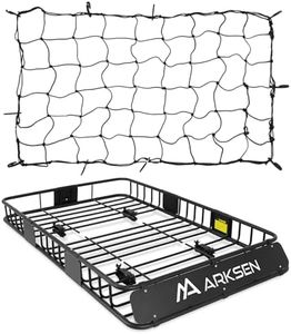 ARKSEN 64 x 39 Inch Universal 150LB Heavy Duty Roof Rack Cargo with Cargo Net, Car Top Luggage Holder Carrier Basket for SUV, Truck or RV Camping Storage Steel Construction