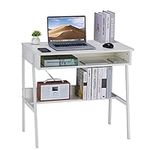 DEILALY Computer Desk Small Desk with Storage Space Wood Desk with Metal Frame W31.5*D19*H29.5 Writing Table Study Desk Work Station Gaming Desk Study Table Small Desk Home Office Bedroom White